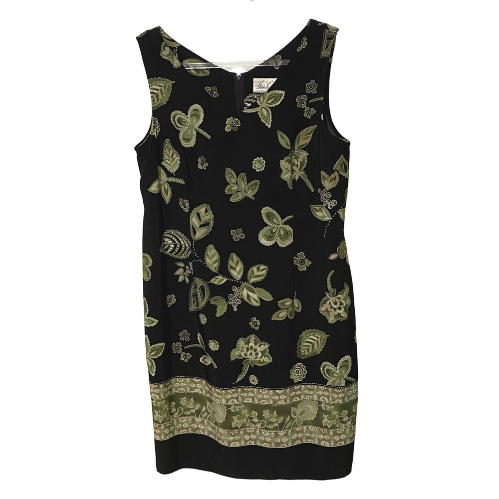 Vtg 90s Y2K Botanical Print Sleeveless V-neck Shift Dress Boho Whimsigoth Resort